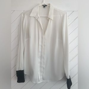 Anne Taylor white blouse with black cuffs